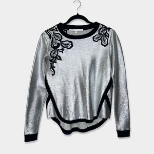 VERONICA BEARD Sweatshirt Size XS Silver Black Embroidery Metallic GUC